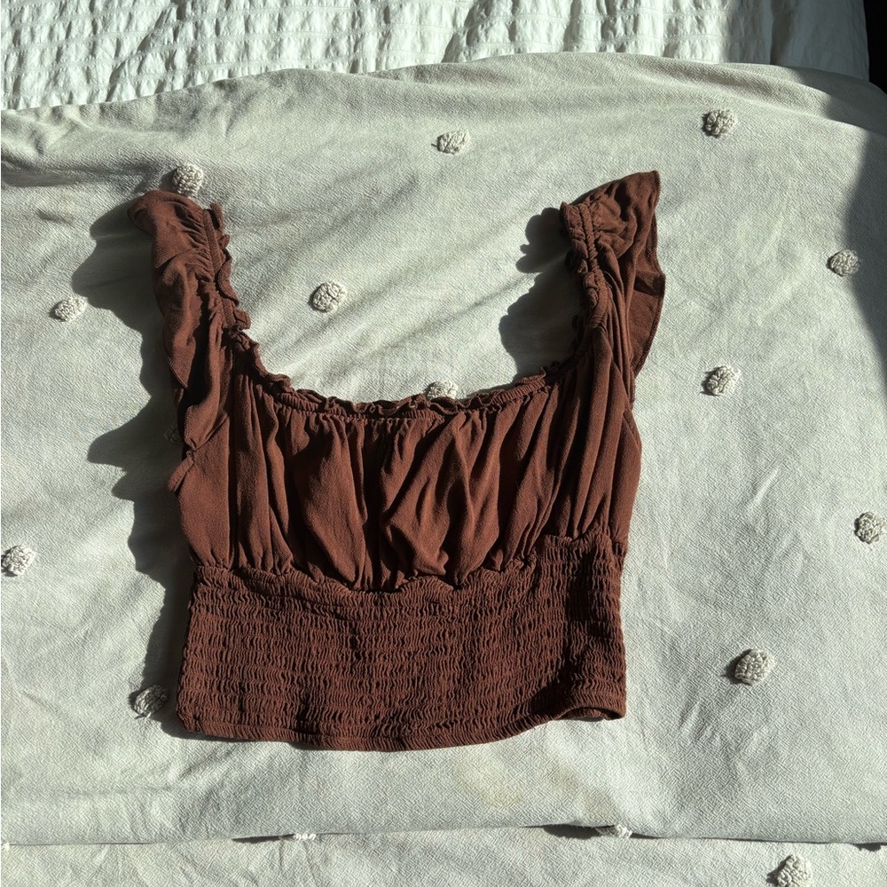 La Hearts Chocolate Brown Ruched Blouse Pacsun, barley worn